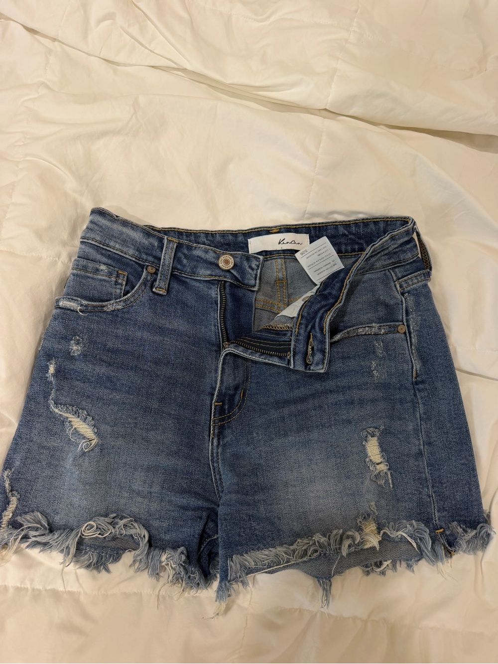KanCan Medium Blue Distressed Frayed Hem Denim Shorts